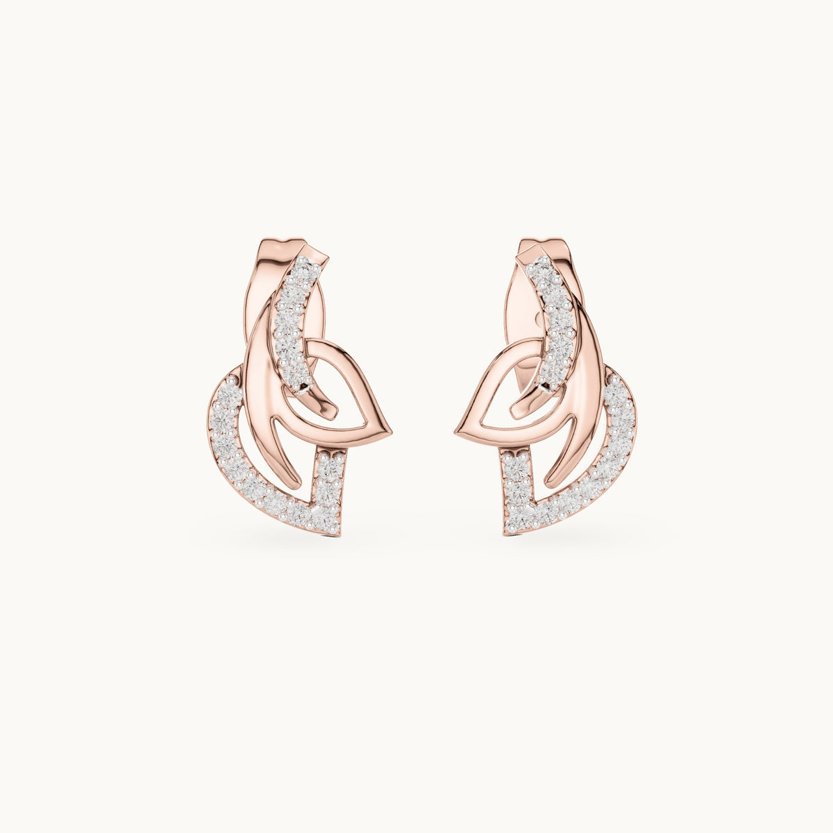 Round lab-grown diamond abstract leaf swirl stud earrings in rose gold, 0.12 CT TW, view 4