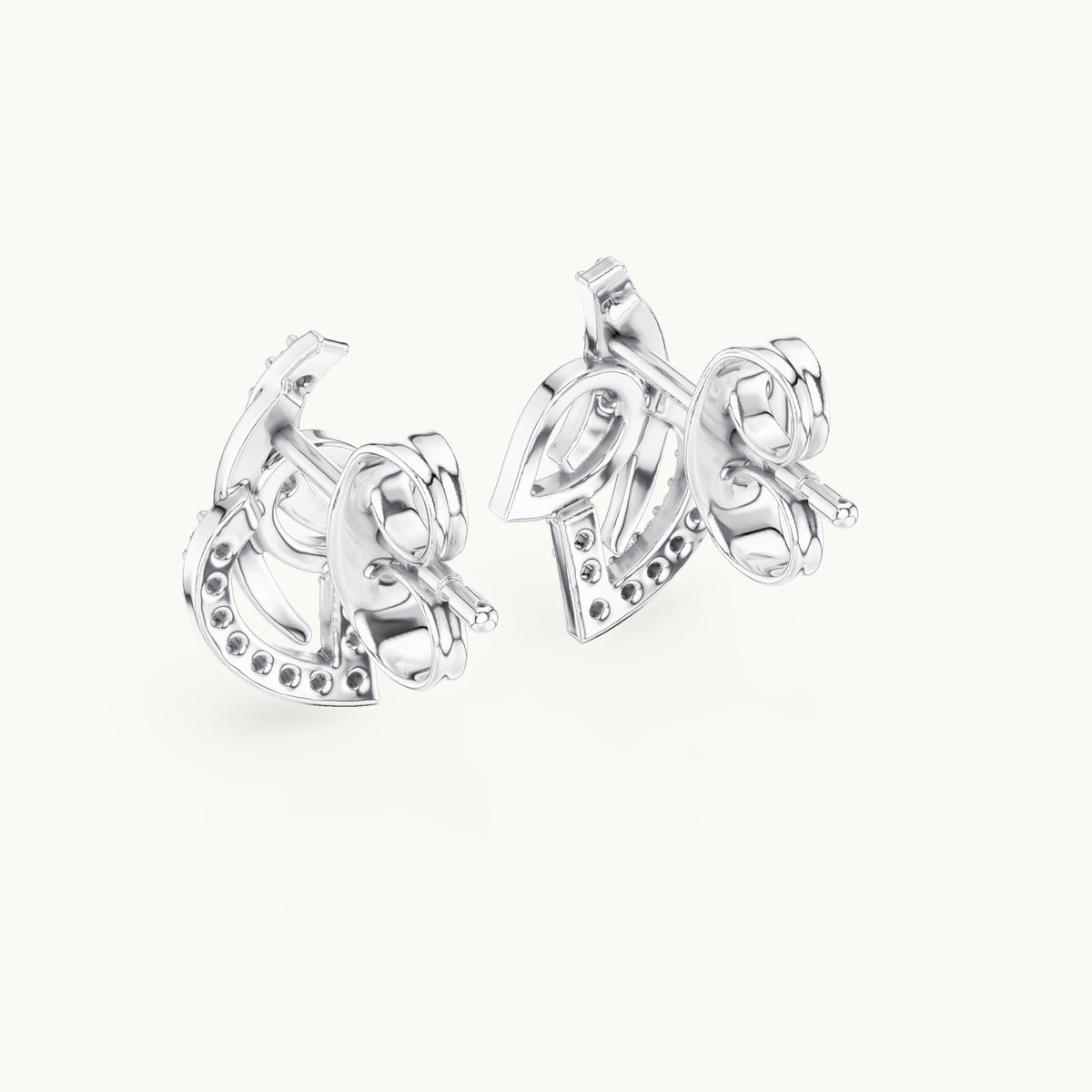 Round lab-grown diamond abstract leaf swirl stud earrings in white gold, 0.12 CT TW, view 3