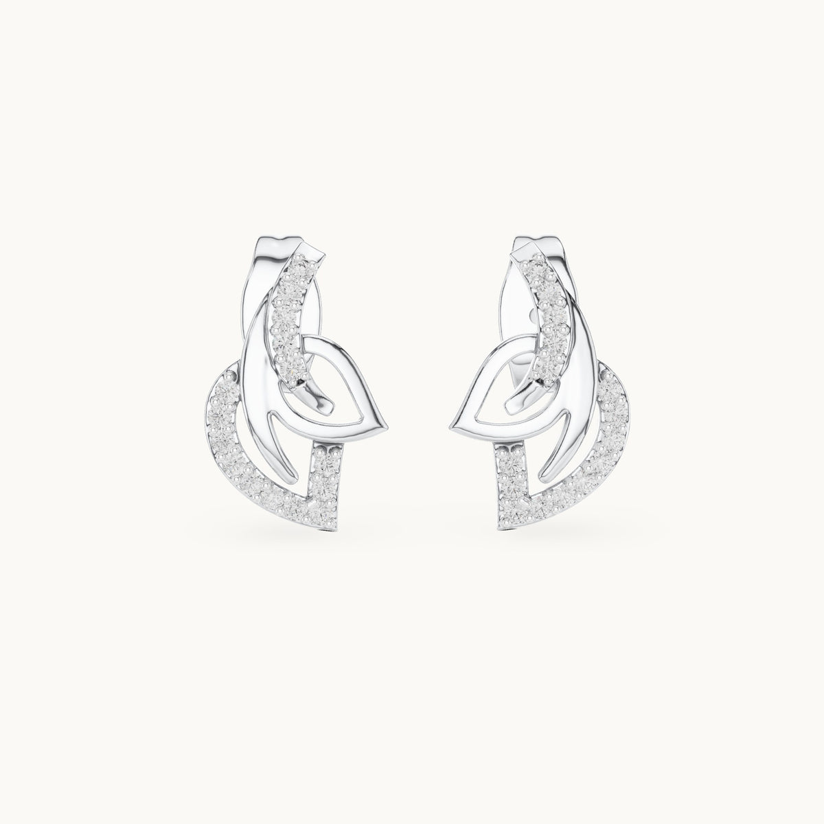 Round lab-grown diamond abstract leaf swirl stud earrings in white gold, 0.12 CT TW, view 4