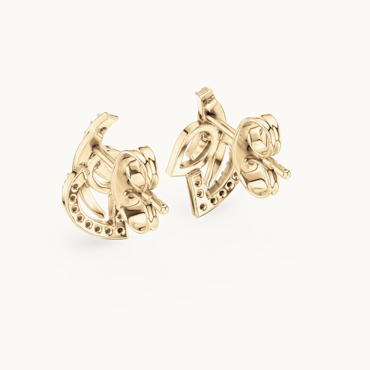 Round lab-grown diamond abstract leaf swirl stud earrings in yellow gold, 0.12 CT TW, view 3