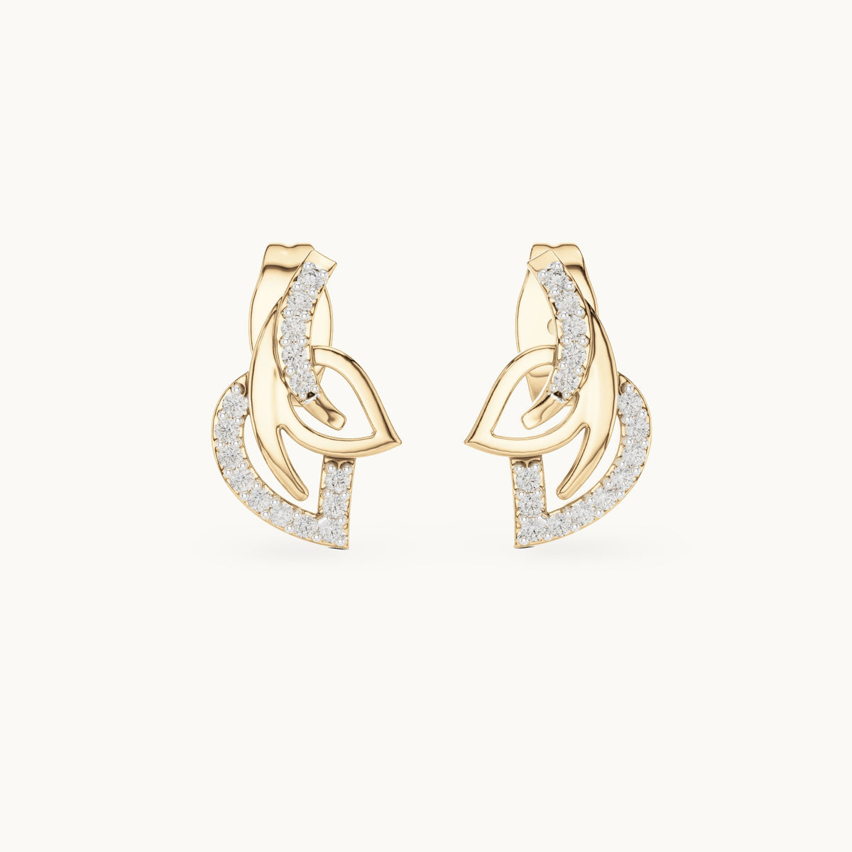 Round lab-grown diamond abstract leaf swirl stud earrings in yellow gold, 0.12 CT TW, view 4