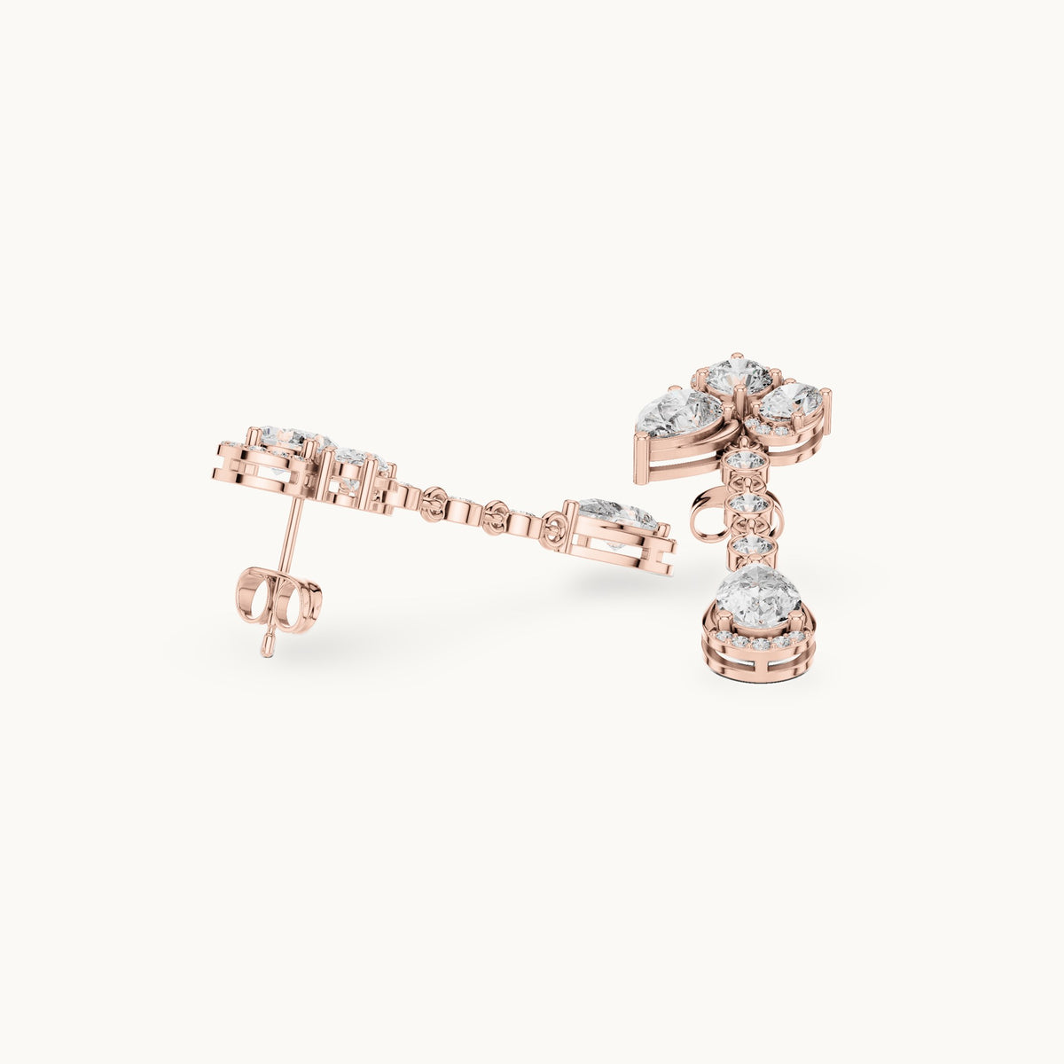 Pear, round and oval lab-grown diamond drop earrings in rose gold, 5.568 CT TW, view 1
