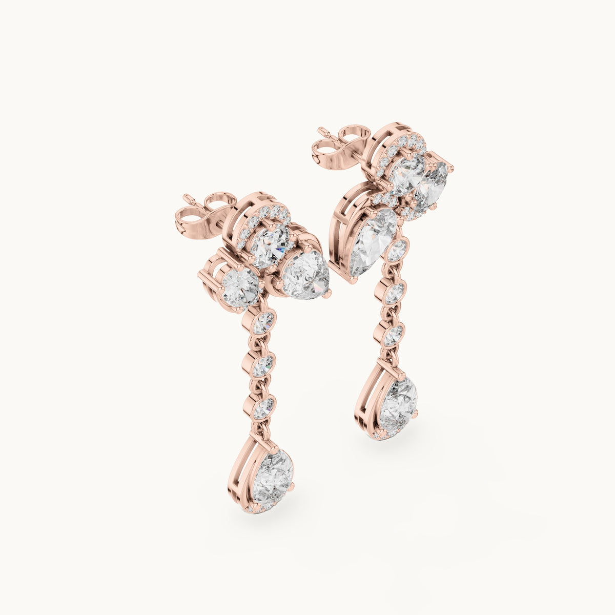 Pear, round and oval lab-grown diamond drop earrings in rose gold, 5.568 CT TW, view 2