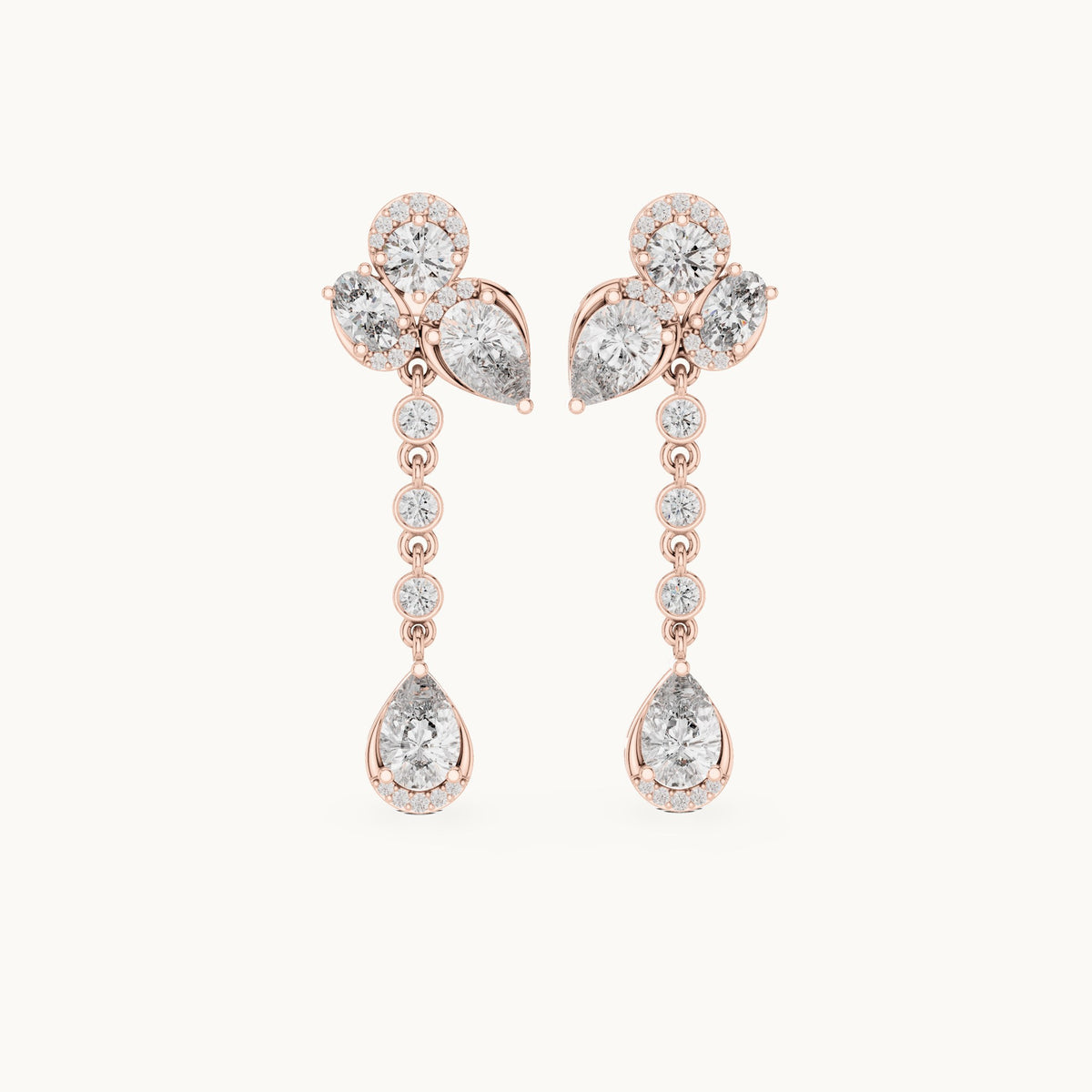 Pear, round and oval lab-grown diamond drop earrings in rose gold, 5.568 CT TW, view 4