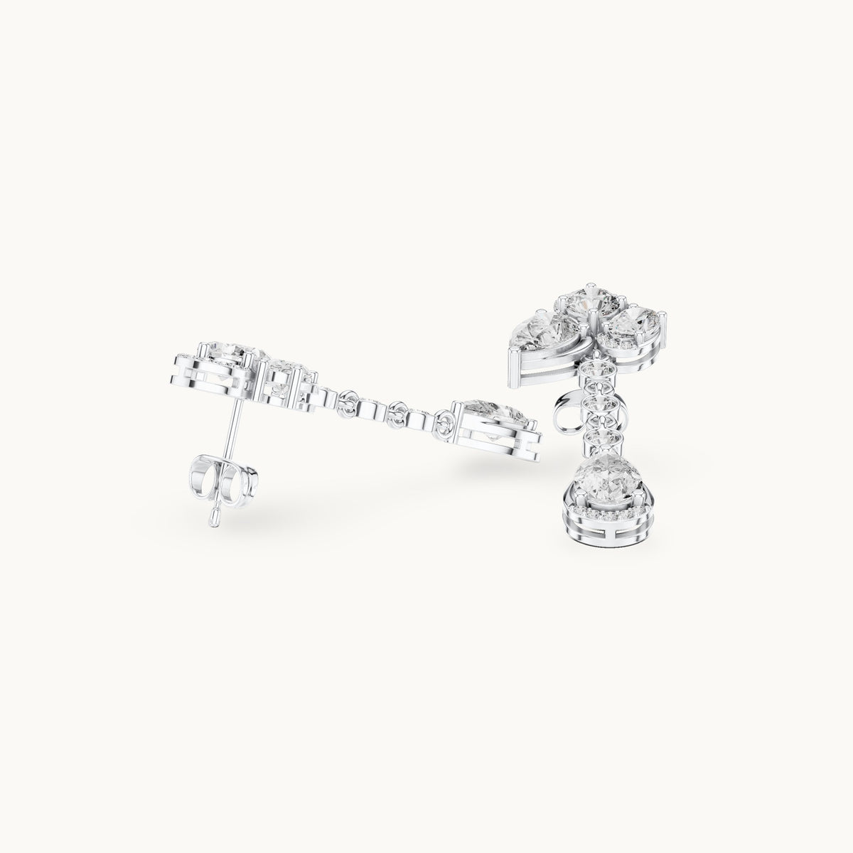 Pear, round and oval lab-grown diamond drop earrings in white gold, 5.568 CT TW, view 1