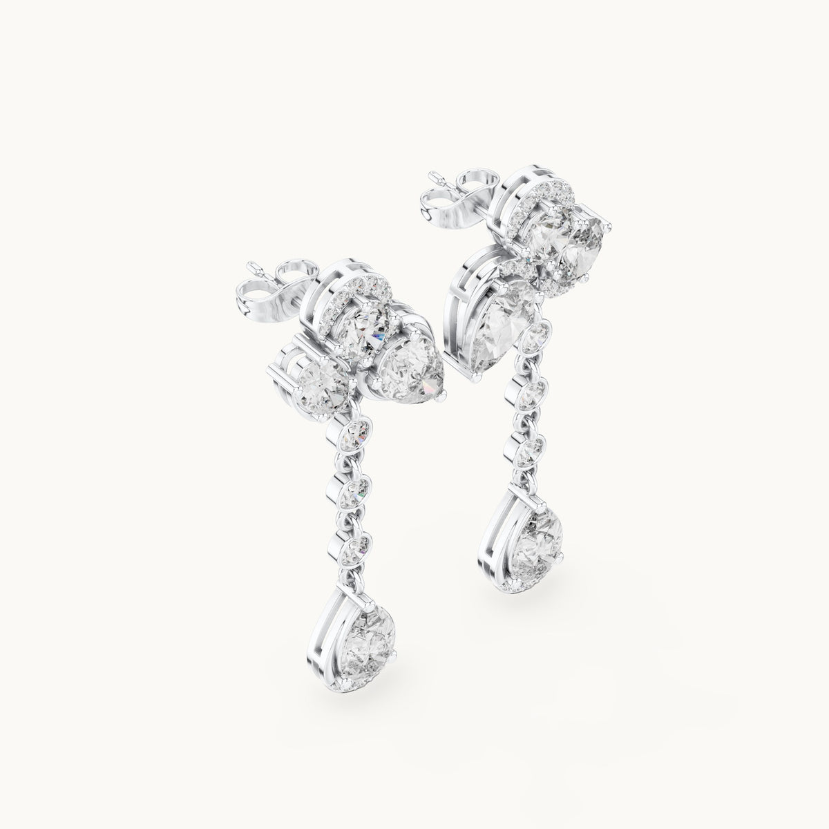 Pear, round and oval lab-grown diamond drop earrings in white gold, 5.568 CT TW, view 2