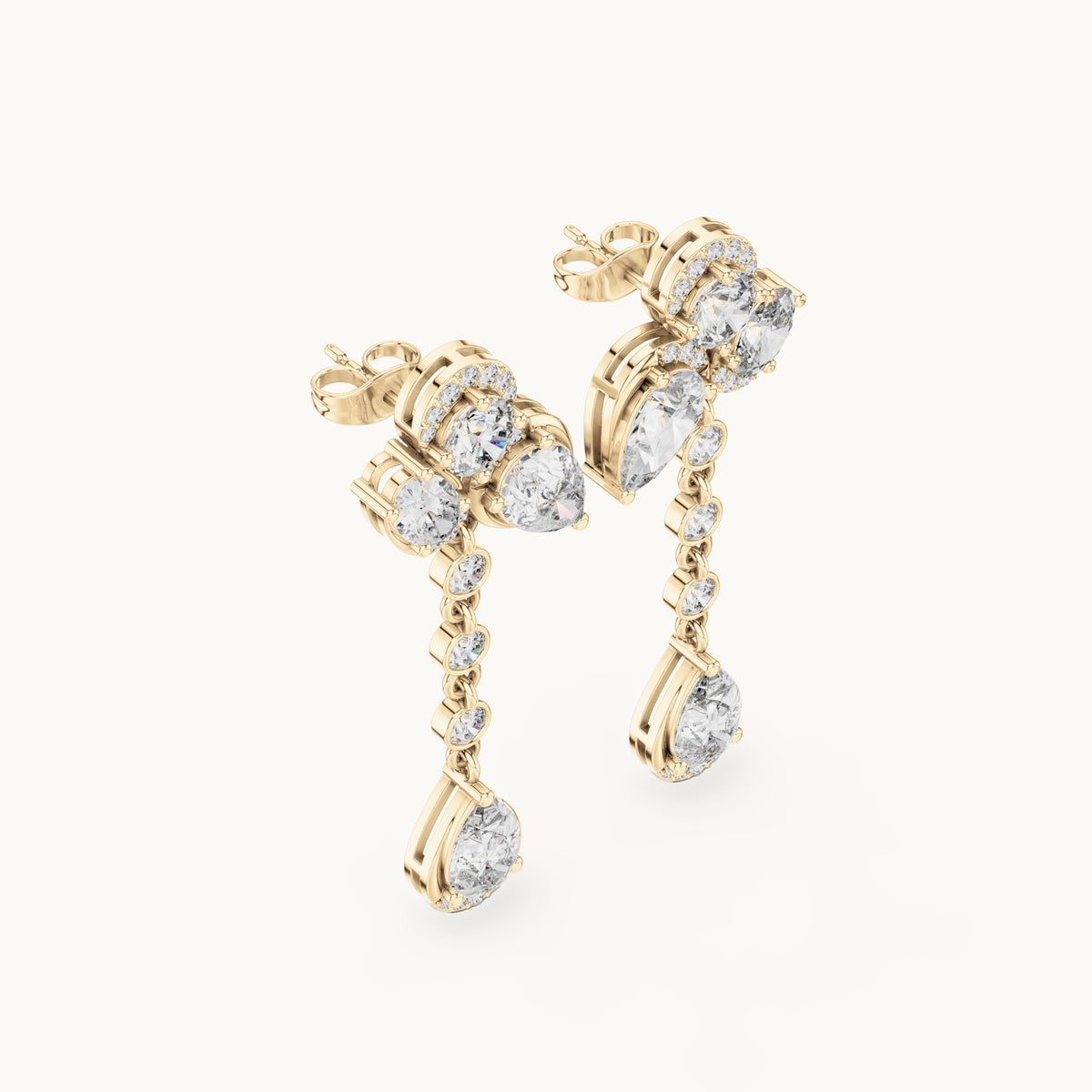 Pear, round and oval lab-grown diamond drop earrings in yellow gold, 5.568 CT TW, view 2