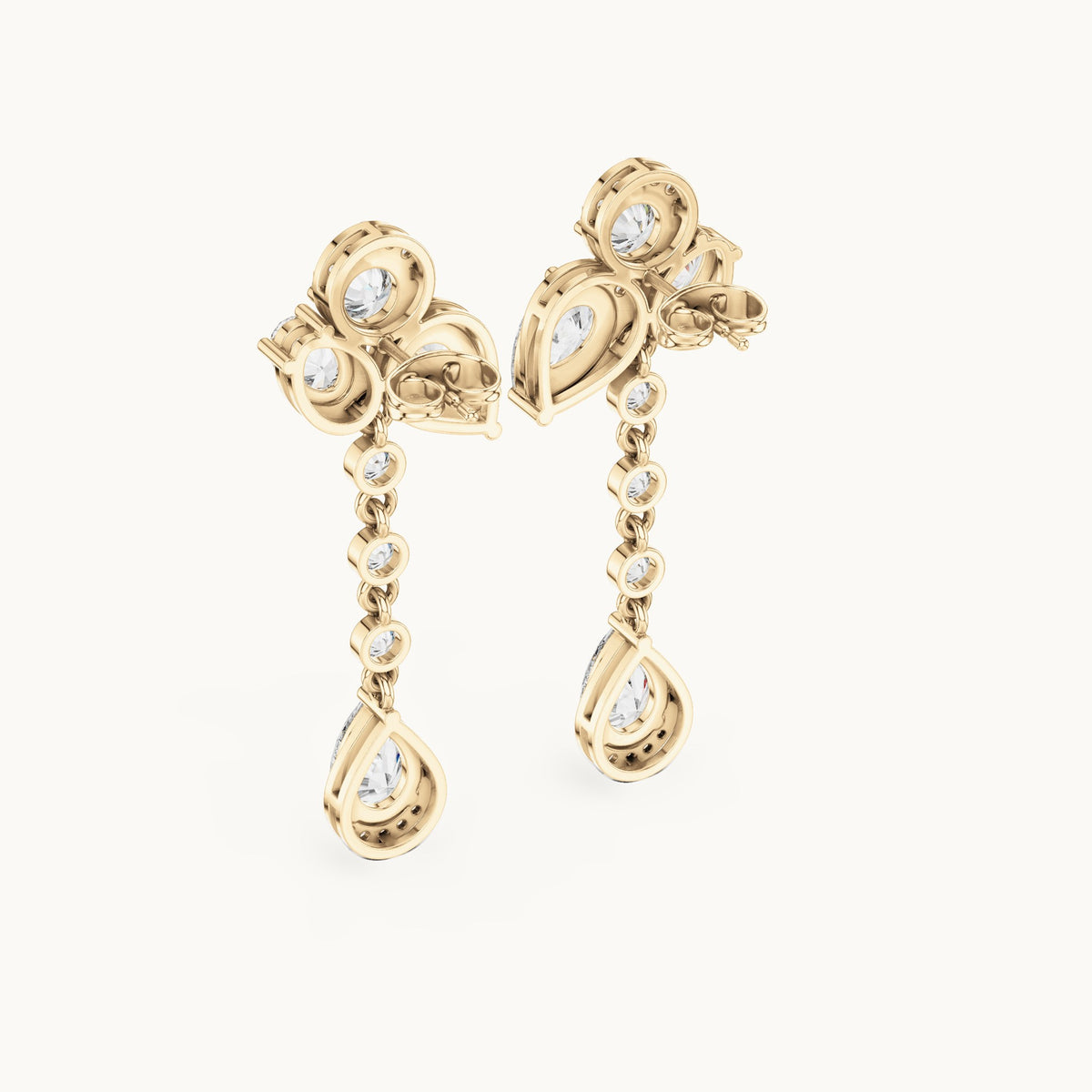 Pear, round and oval lab-grown diamond drop earrings in yellow gold, 5.568 CT TW, view 3