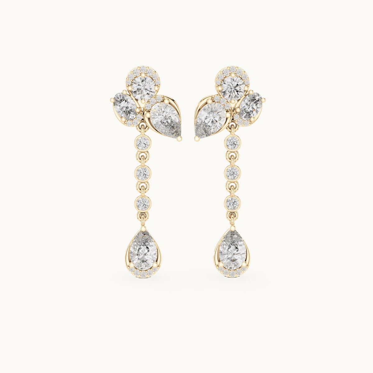 Pear, round and oval lab-grown diamond drop earrings in yellow gold, 5.568 CT TW, view 4