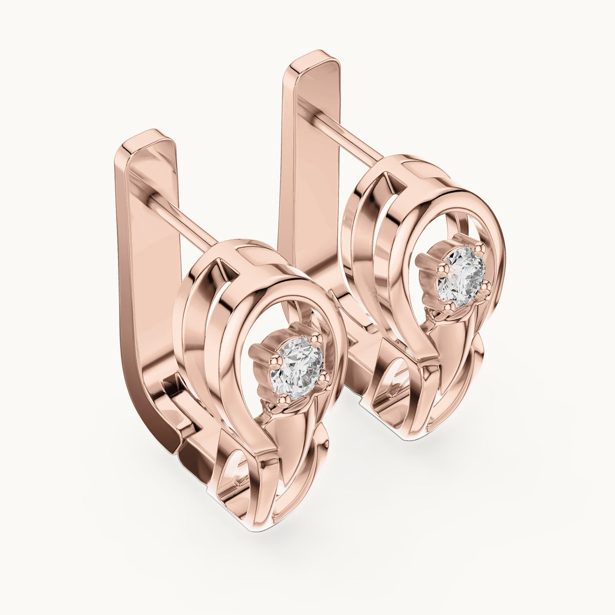 Round lab-grown diamond shield drop huggie earrings in rose gold, 0.18 CT TW, view 2