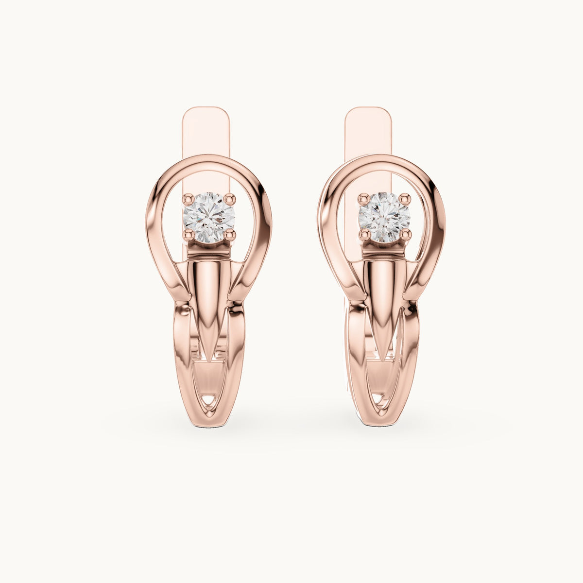 Round lab-grown diamond shield drop huggie earrings in rose gold, 0.18 CT TW, view 4