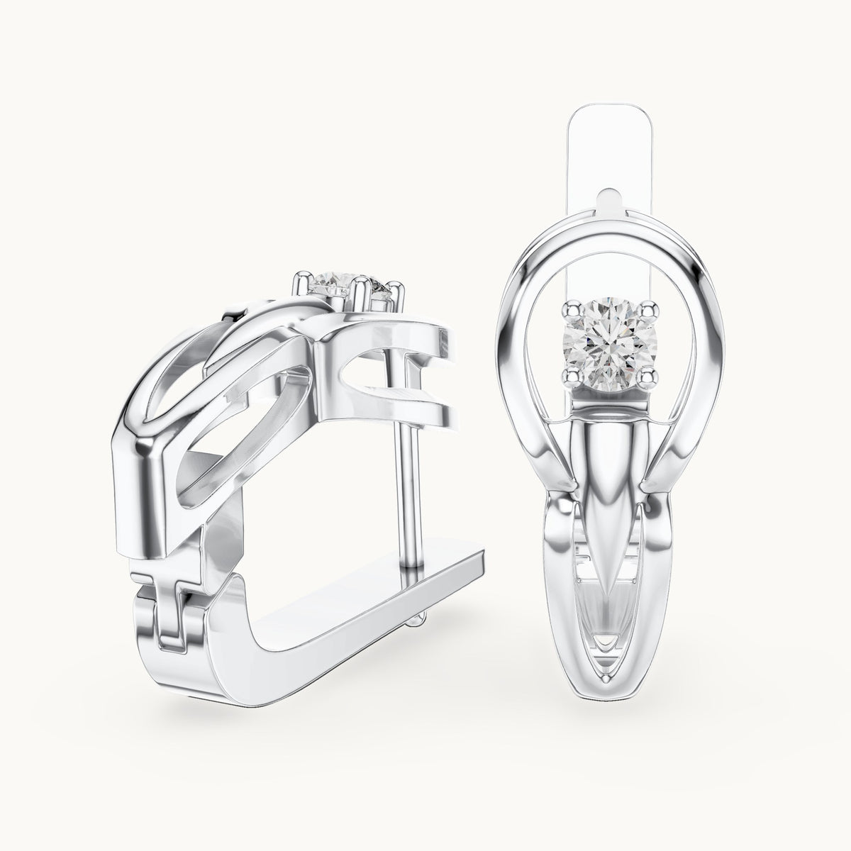 Round lab-grown diamond shield drop huggie earrings in white gold, 0.18 CT TW, view 1