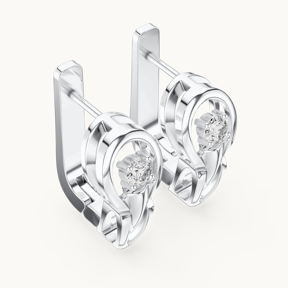 Round lab-grown diamond shield drop huggie earrings in white gold, 0.18 CT TW, view 2