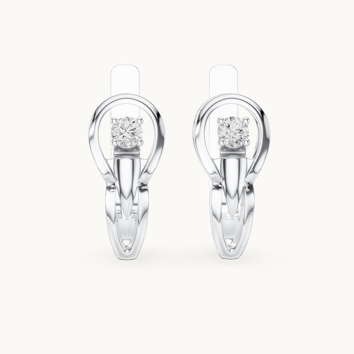 Round lab-grown diamond shield drop huggie earrings in white gold, 0.18 CT TW, view 4