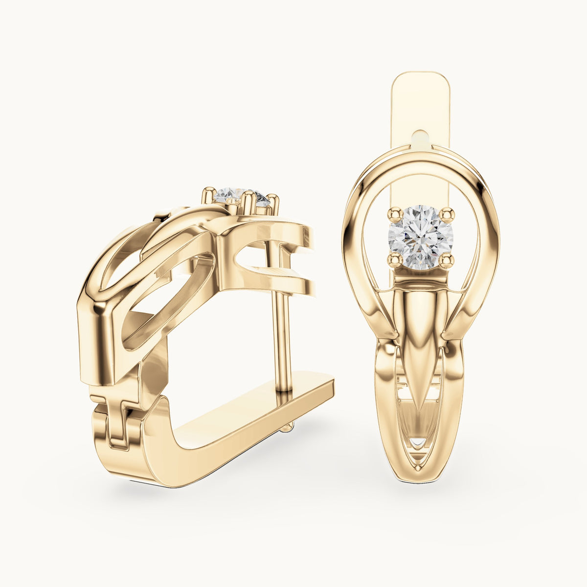Round lab-grown diamond shield drop huggie earrings in yellow gold, 0.18 CT TW, view 1