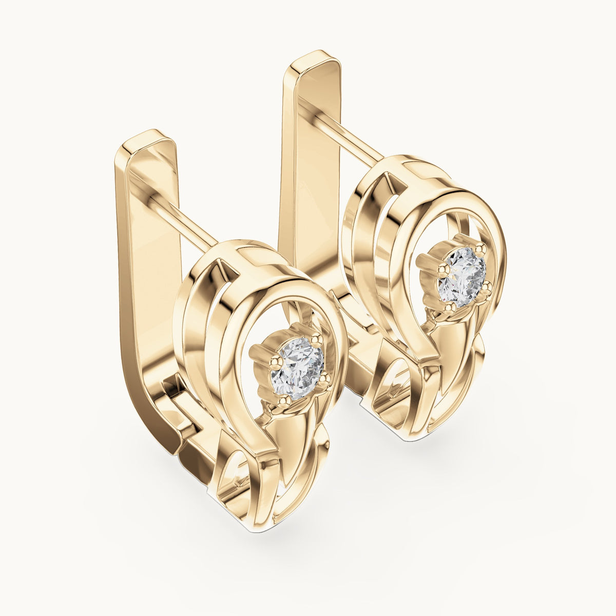 Round lab-grown diamond shield drop huggie earrings in yellow gold, 0.18 CT TW, view 2