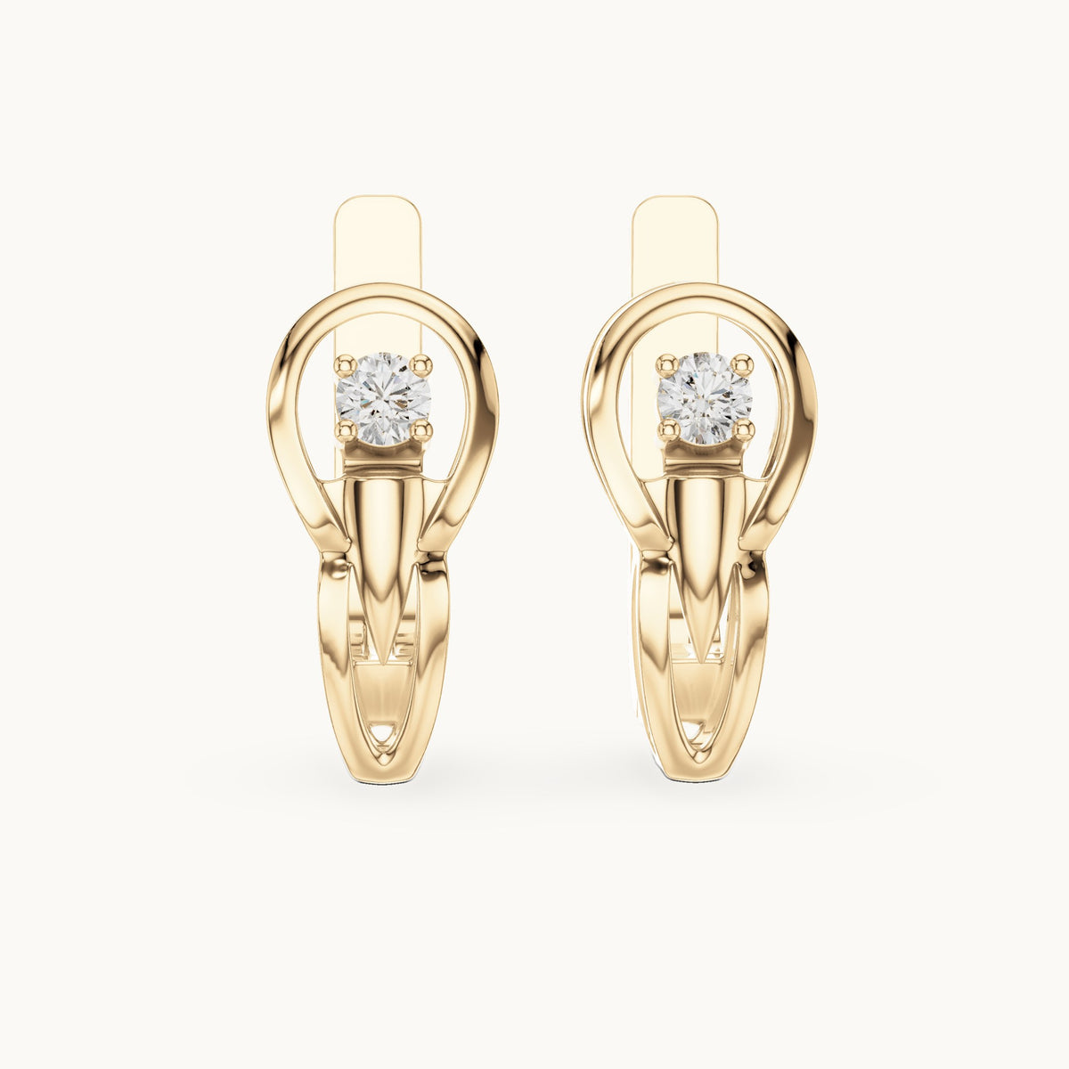 Round lab-grown diamond shield drop huggie earrings in yellow gold, 0.18 CT TW, view 4