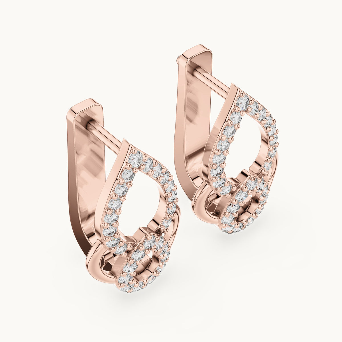 Round lab-grown diamond pave pear outline huggie earrings in rose gold, 0.364 CT TW, view 2
