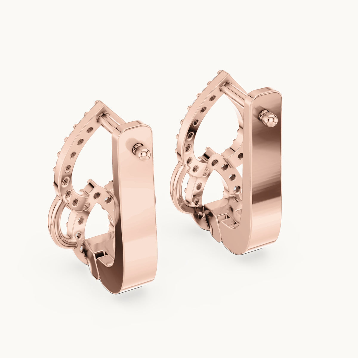 Round lab-grown diamond pave pear outline huggie earrings in rose gold, 0.364 CT TW, view 3