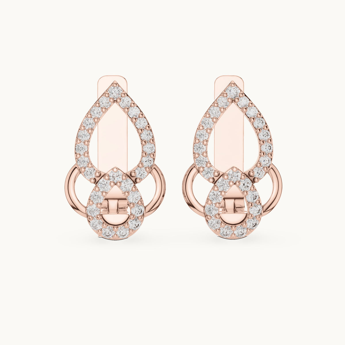 Round lab-grown diamond pave pear outline huggie earrings in rose gold, 0.364 CT TW, view 4