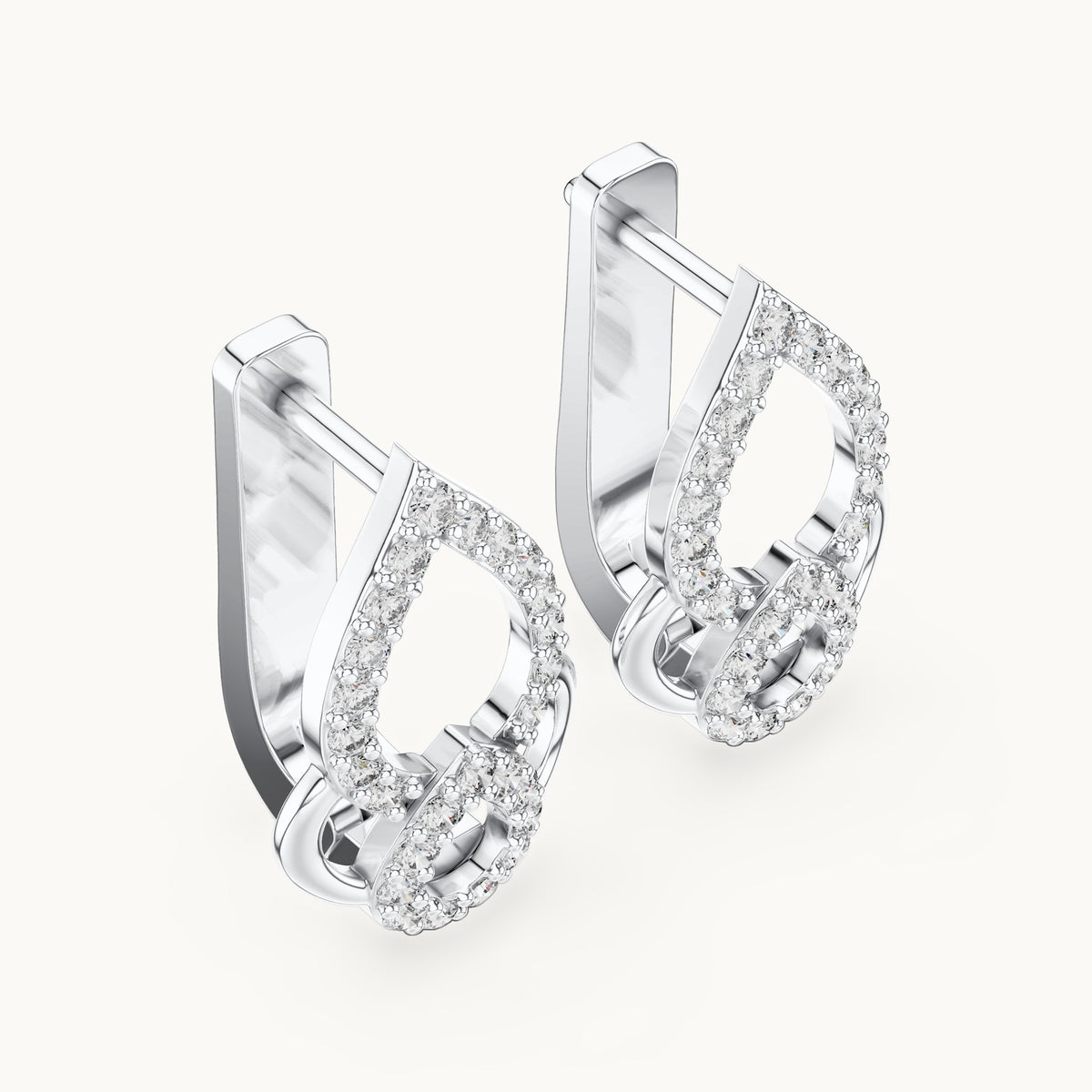 Round lab-grown diamond pave pear outline huggie earrings in white gold, 0.364 CT TW, view 2