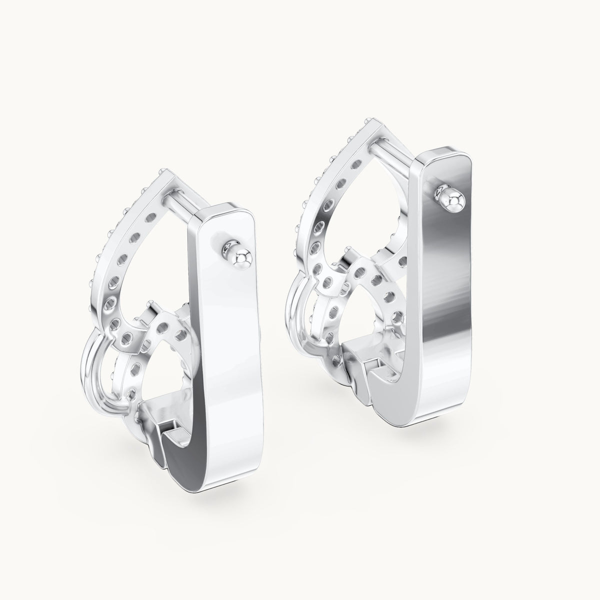 Round lab-grown diamond pave pear outline huggie earrings in white gold, 0.364 CT TW, view 3