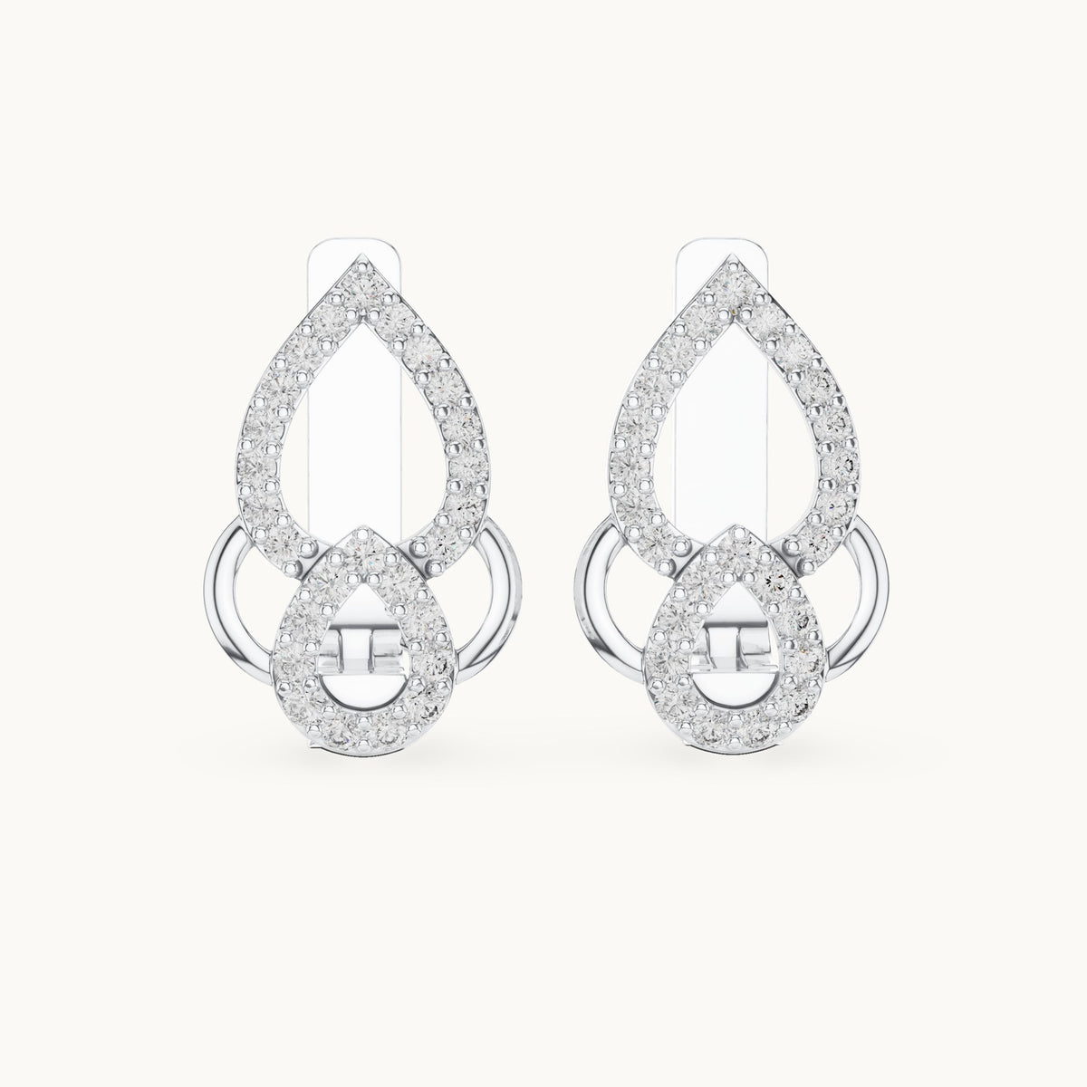 Round lab-grown diamond pave pear outline huggie earrings in white gold, 0.364 CT TW, view 4