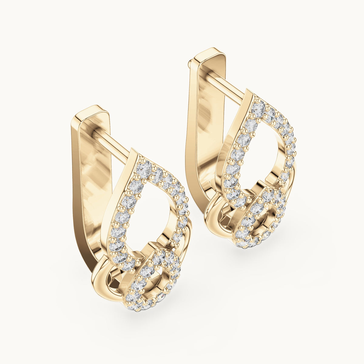 Round lab-grown diamond pave pear outline huggie earrings in yellow gold, 0.364 CT TW, view 2