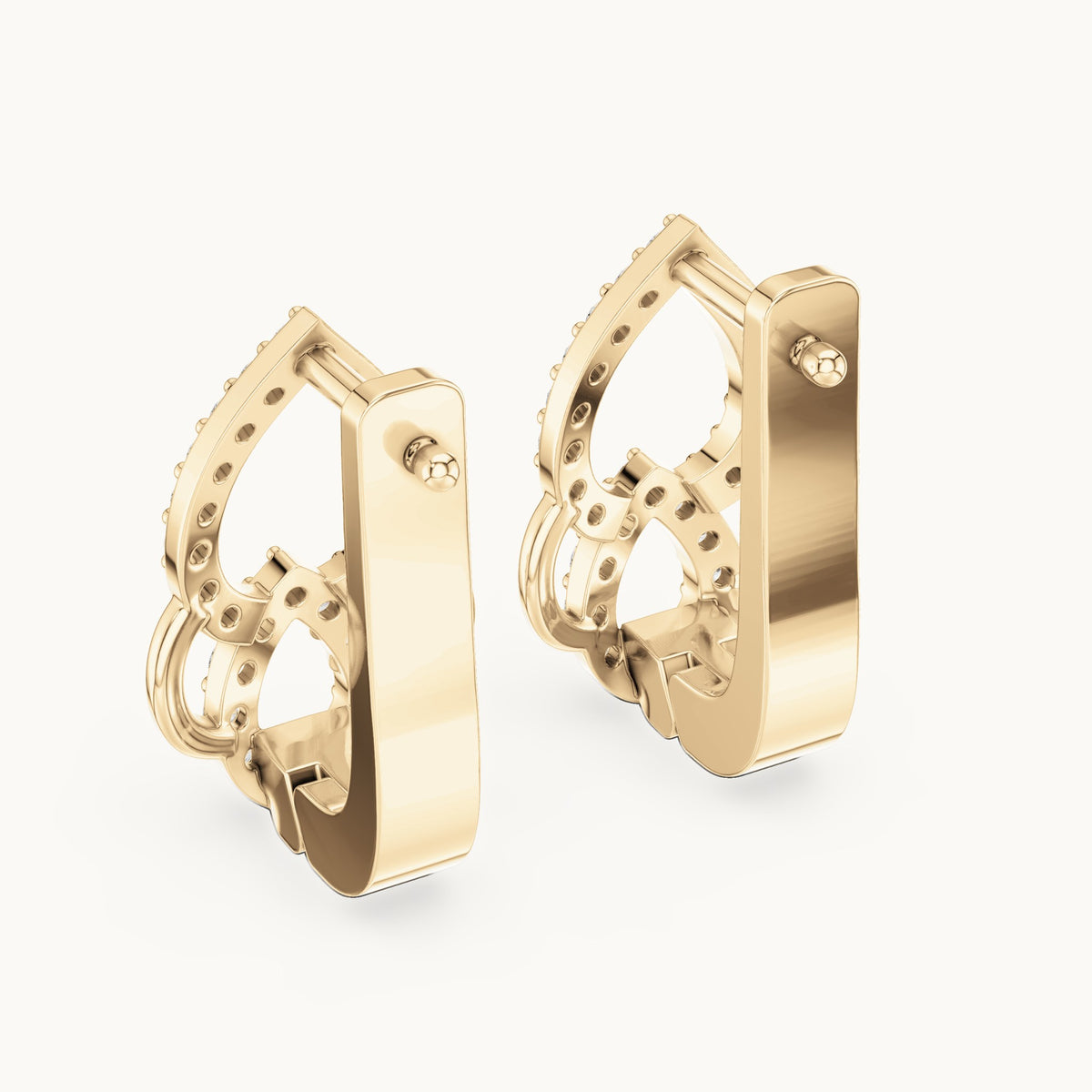Round lab-grown diamond pave pear outline huggie earrings in yellow gold, 0.364 CT TW, view 3