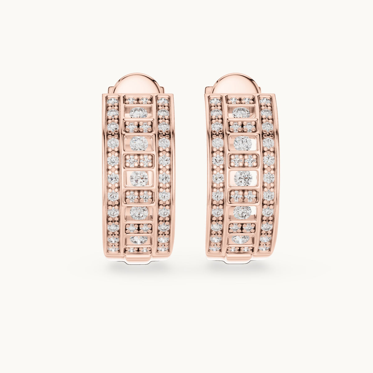 Round lab-grown diamond grid pave huggie earrings in rose gold, 0.608 CT TW, view 4