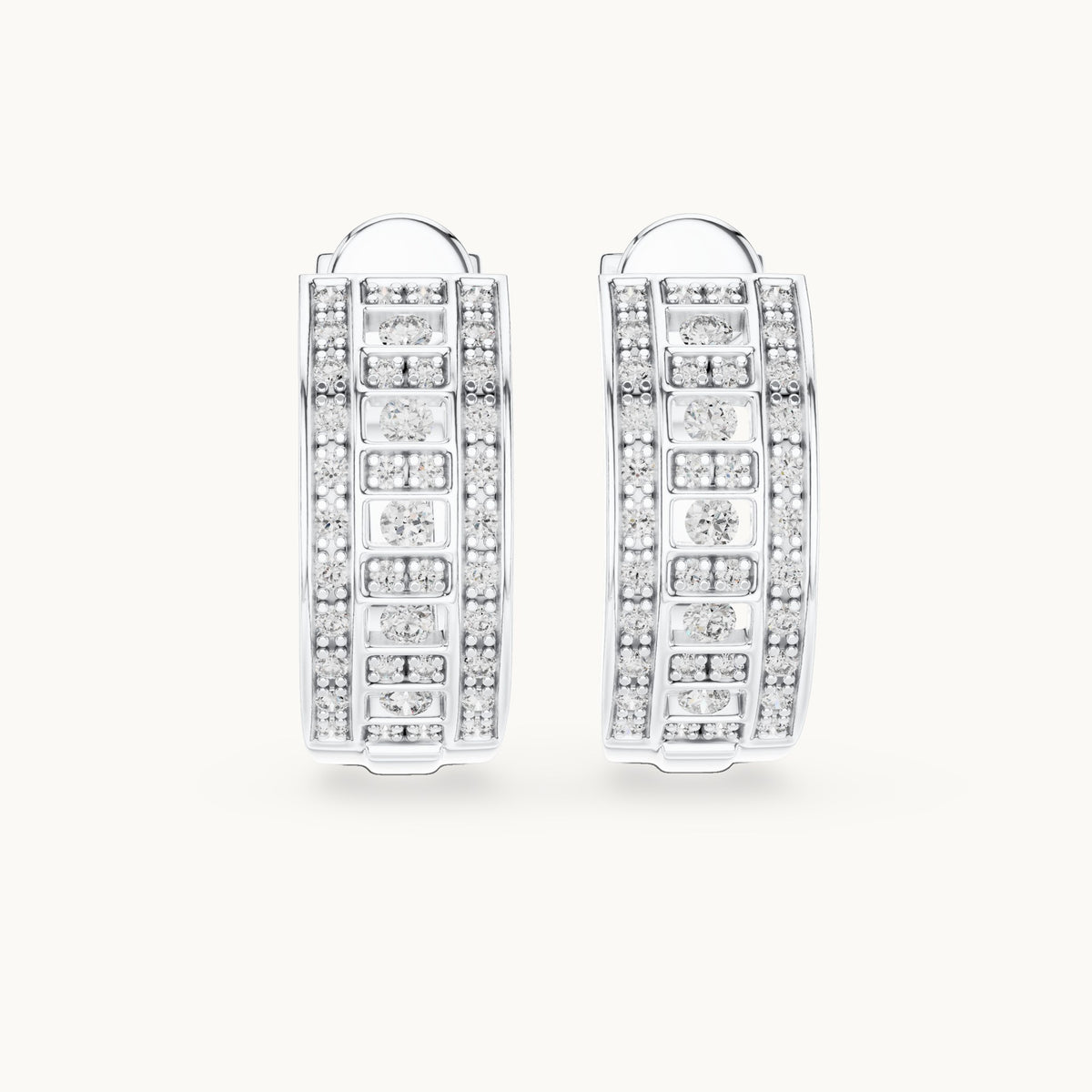 Round lab-grown diamond grid pave huggie earrings in white gold, 0.608 CT TW, view 4