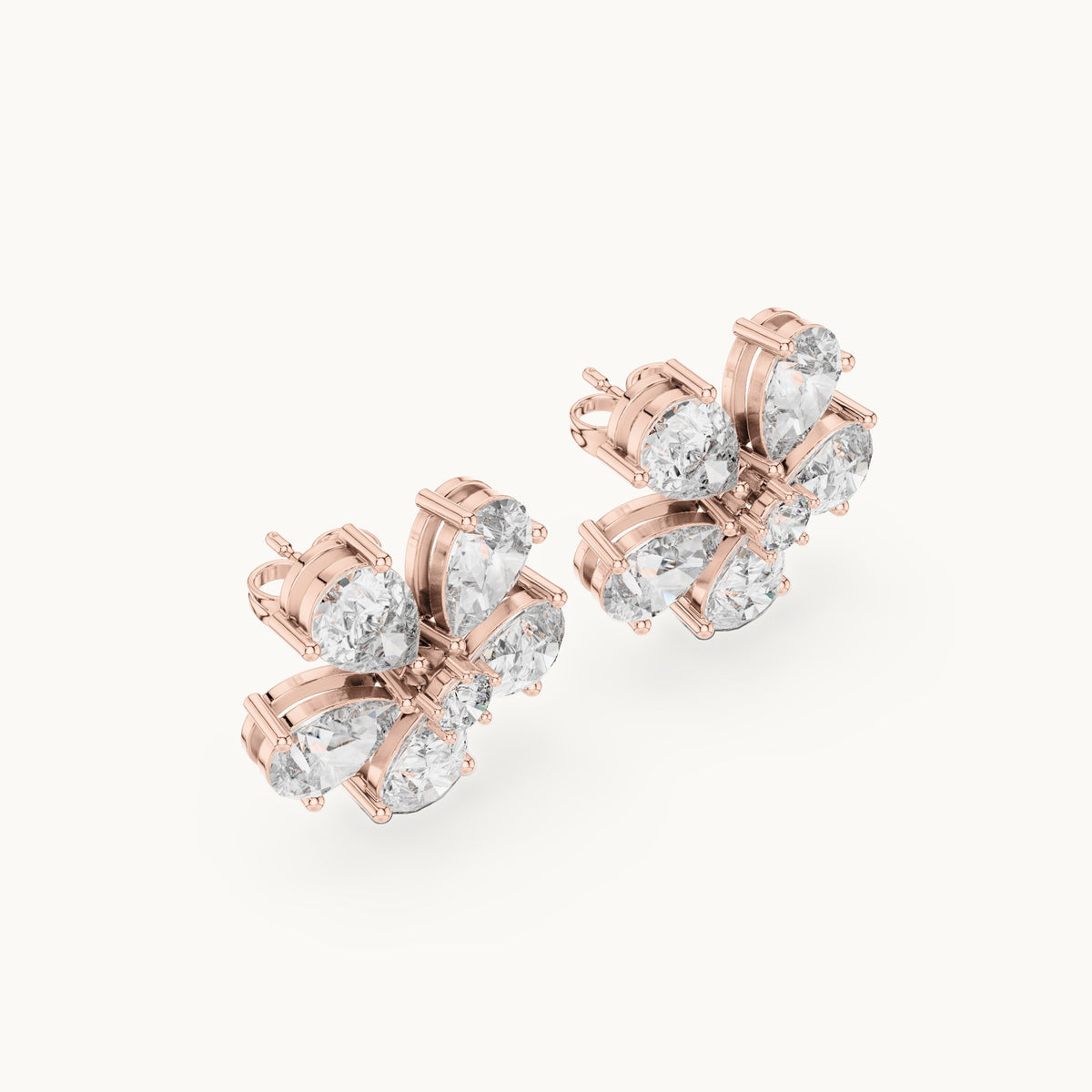 Pear and round lab-grown diamond flower stud earrings in rose gold, 7.35 CT TW, view 2