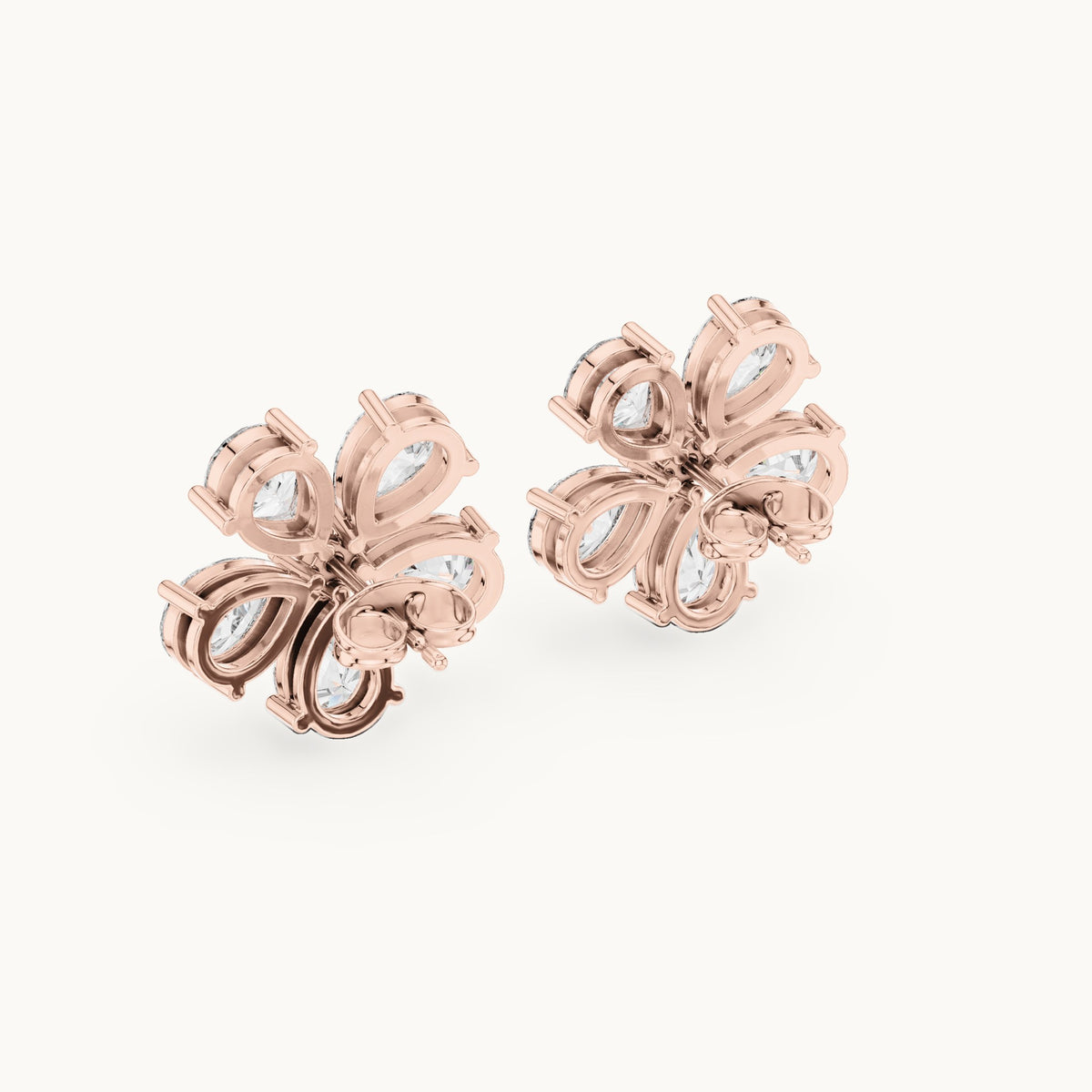 Pear and round lab-grown diamond flower stud earrings in rose gold, 7.35 CT TW, view 3