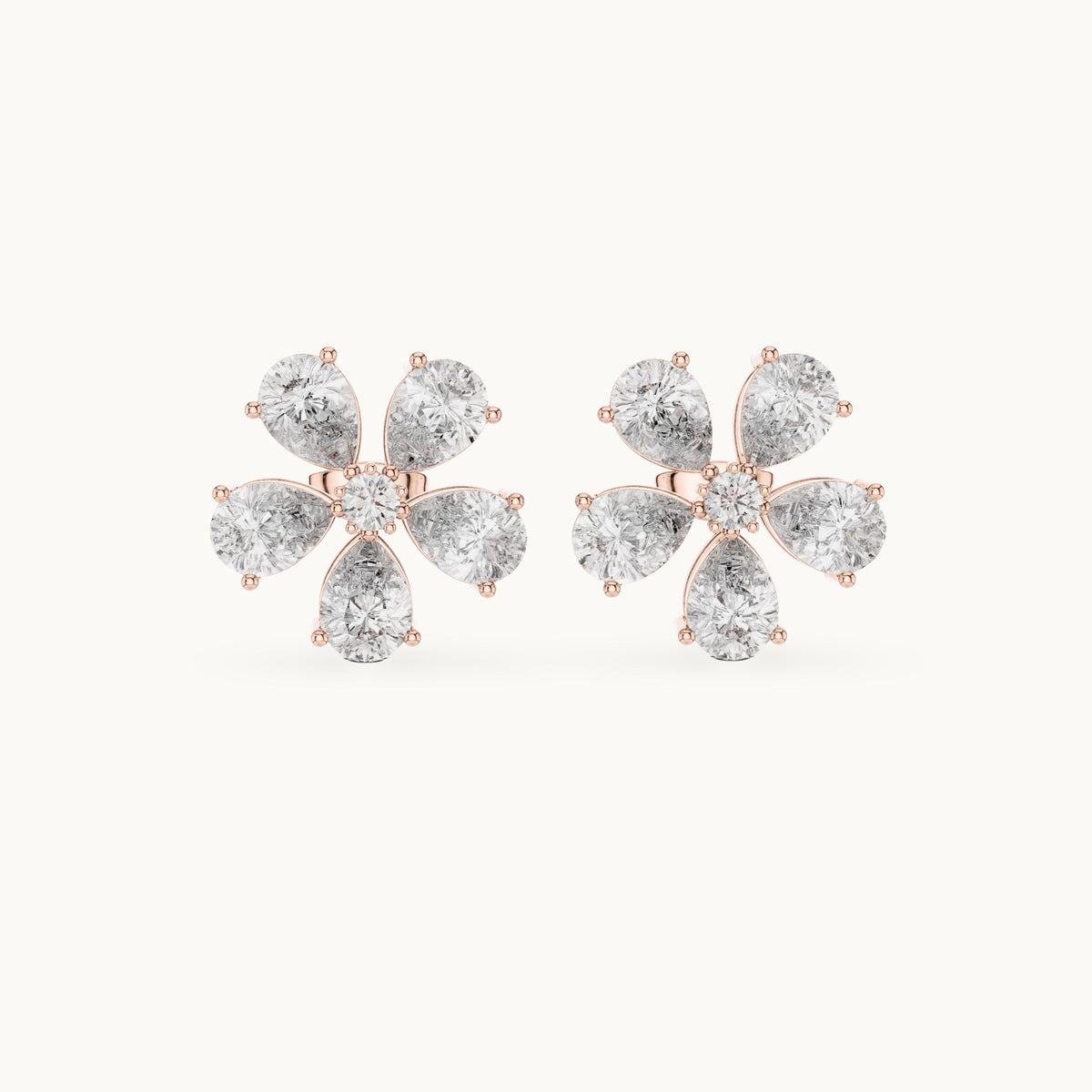 Pear and round lab-grown diamond flower stud earrings in rose gold, 7.35 CT TW, view 4
