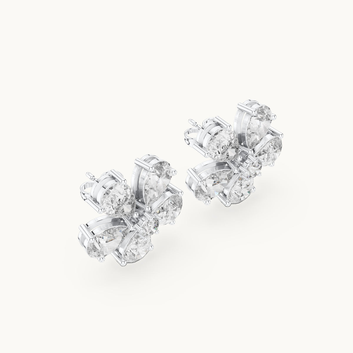 Pear and round lab-grown diamond flower stud earrings in white gold, 7.35 CT TW, view 2