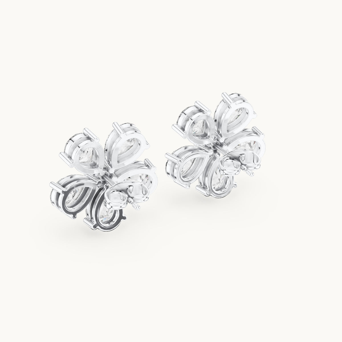 Pear and round lab-grown diamond flower stud earrings in white gold, 7.35 CT TW, view 3
