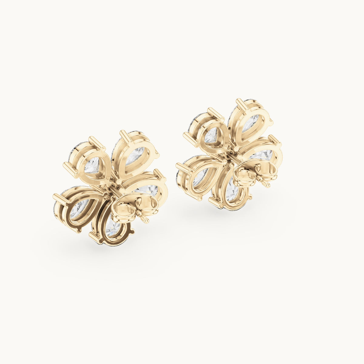 Pear and round lab-grown diamond flower stud earrings in yellow gold, 7.35 CT TW, view 3