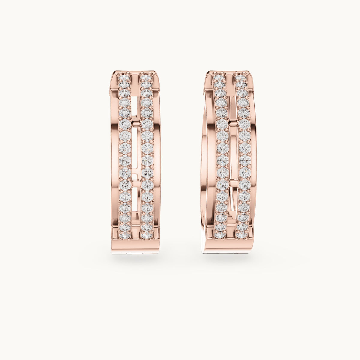 Round lab-grown diamond double-row channel huggie earrings in rose gold, 0.512 CT TW, view 4