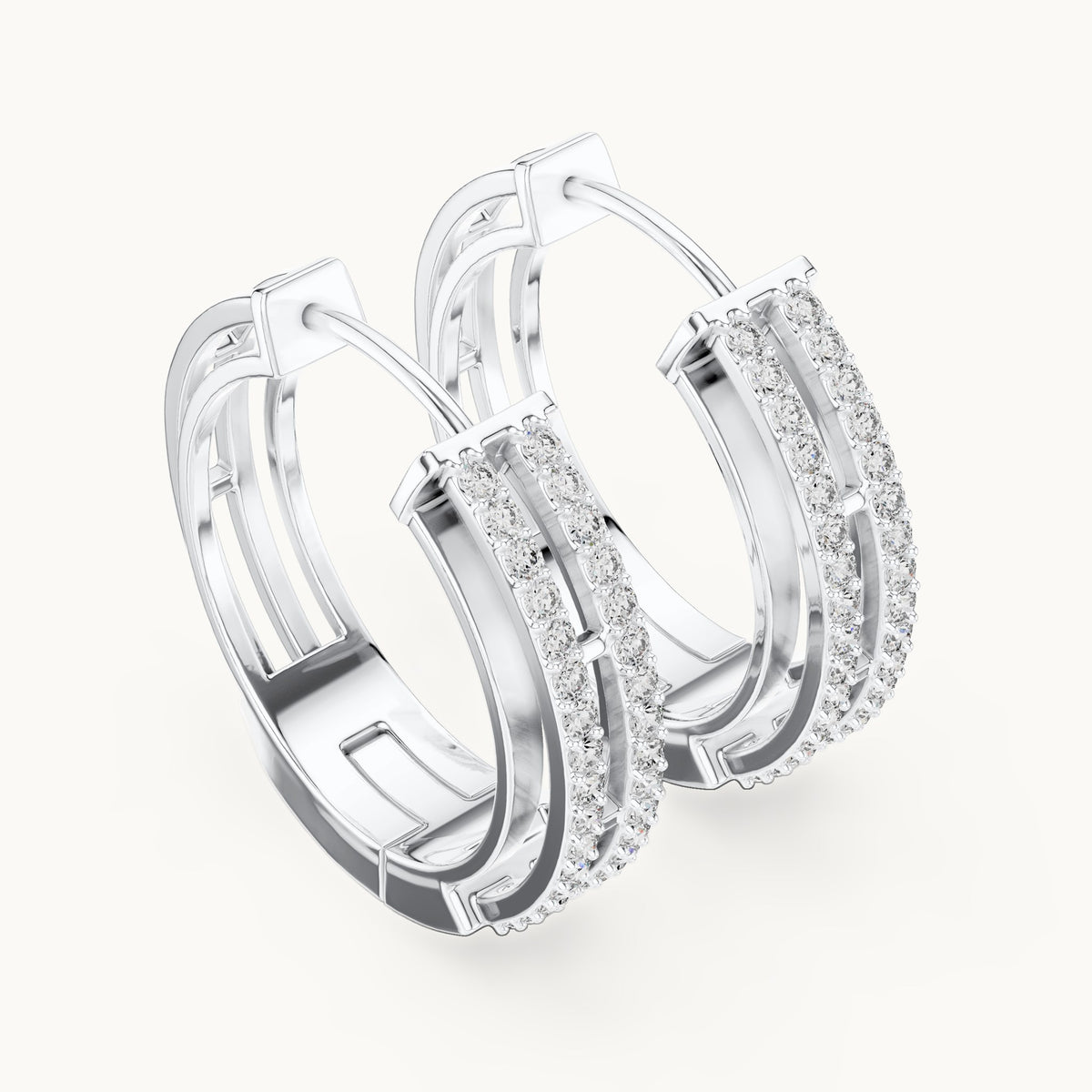 Round lab-grown diamond double-row channel huggie earrings in white gold, 0.512 CT TW, view 2