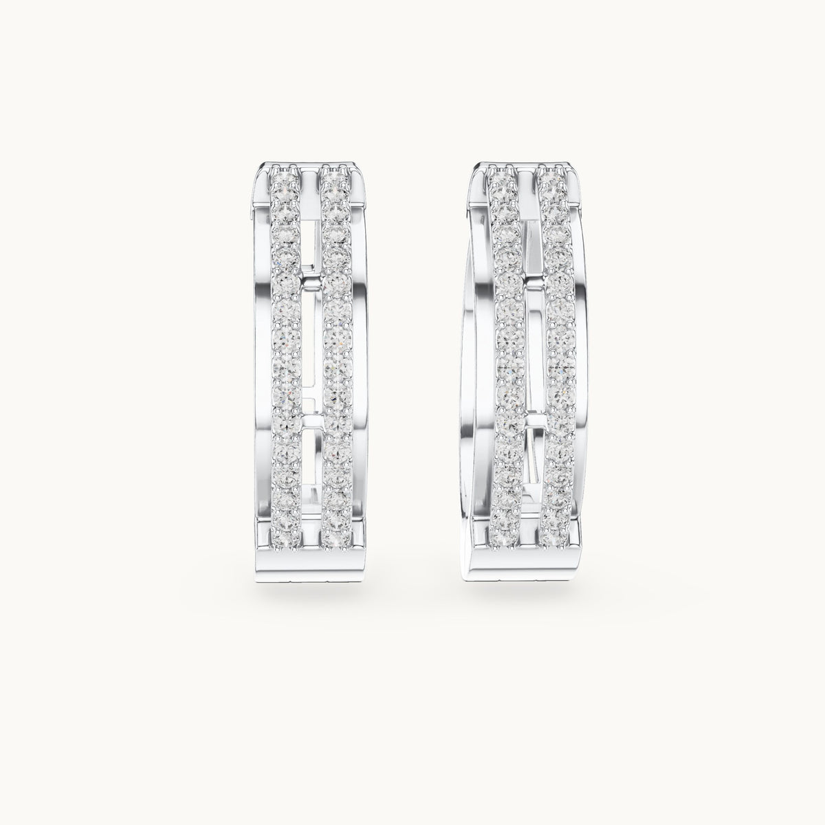 Round lab-grown diamond double-row channel huggie earrings in white gold, 0.512 CT TW, view 4