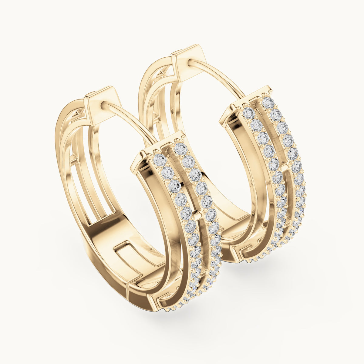 Round lab-grown diamond double-row channel huggie earrings in yellow gold, 0.512 CT TW, view 2