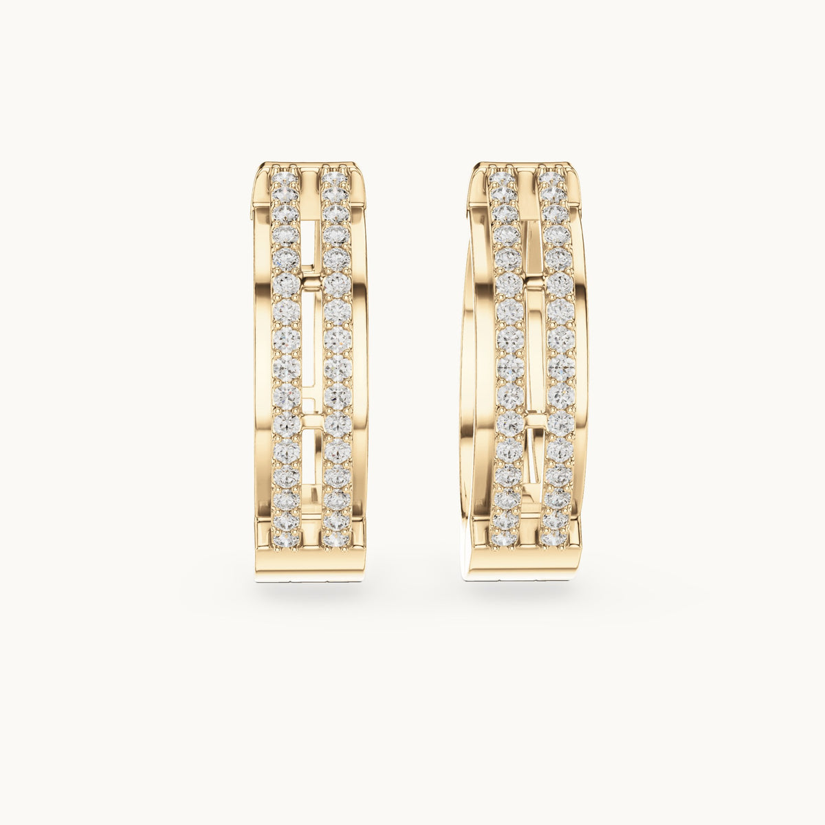 Round lab-grown diamond double-row channel huggie earrings in yellow gold, 0.512 CT TW, view 4