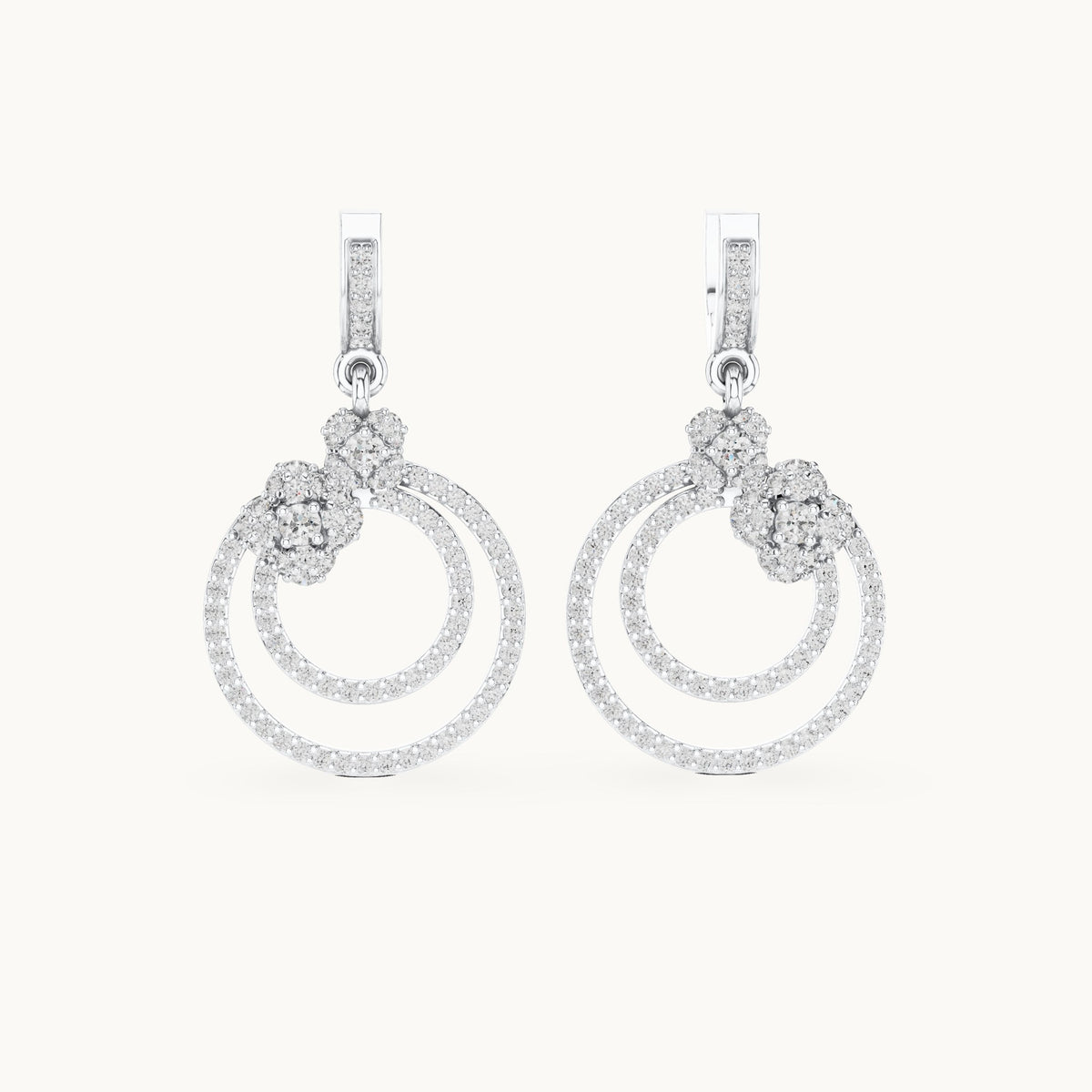 Round lab-grown diamond double circle drop earrings in white gold, 1.084 CT TW, view 4