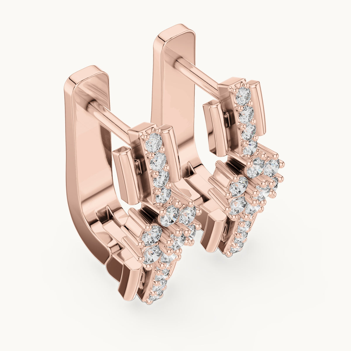 Round lab-grown diamond geometric cluster huggie earrings in rose gold, 0.296 CT TW, view 2