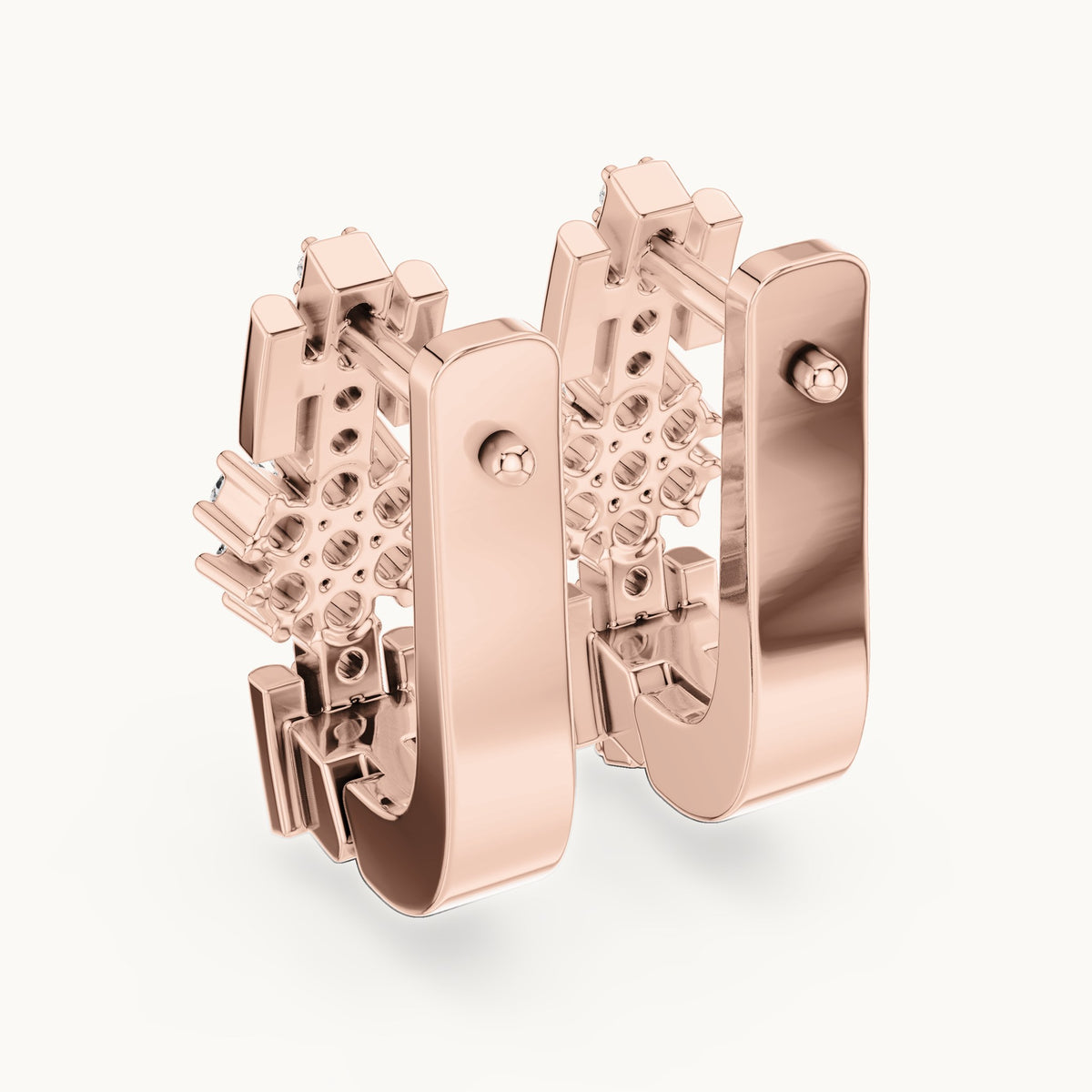 Round lab-grown diamond geometric cluster huggie earrings in rose gold, 0.296 CT TW, view 3