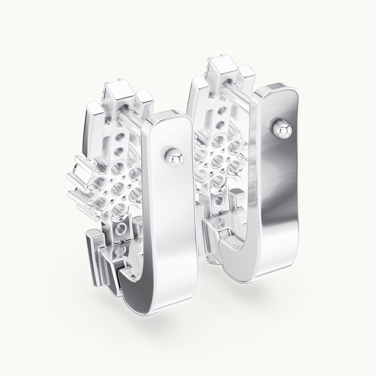 Round lab-grown diamond geometric cluster huggie earrings in white gold, 0.296 CT TW, view 3