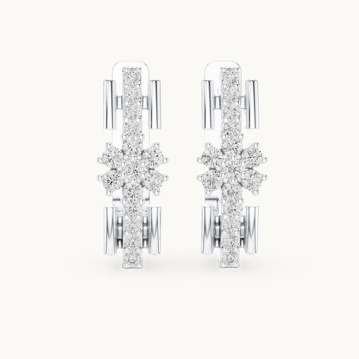 Round lab-grown diamond geometric cluster huggie earrings in white gold, 0.296 CT TW, view 4