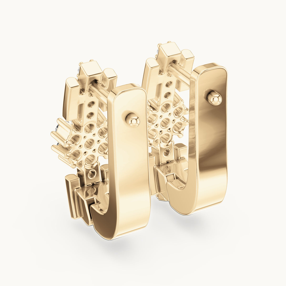 Round lab-grown diamond geometric cluster huggie earrings in yellow gold, 0.296 CT TW, view 3