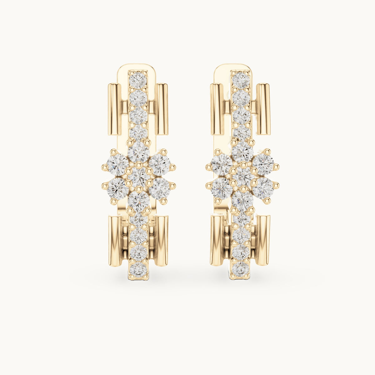 Round lab-grown diamond geometric cluster huggie earrings in yellow gold, 0.296 CT TW, view 4