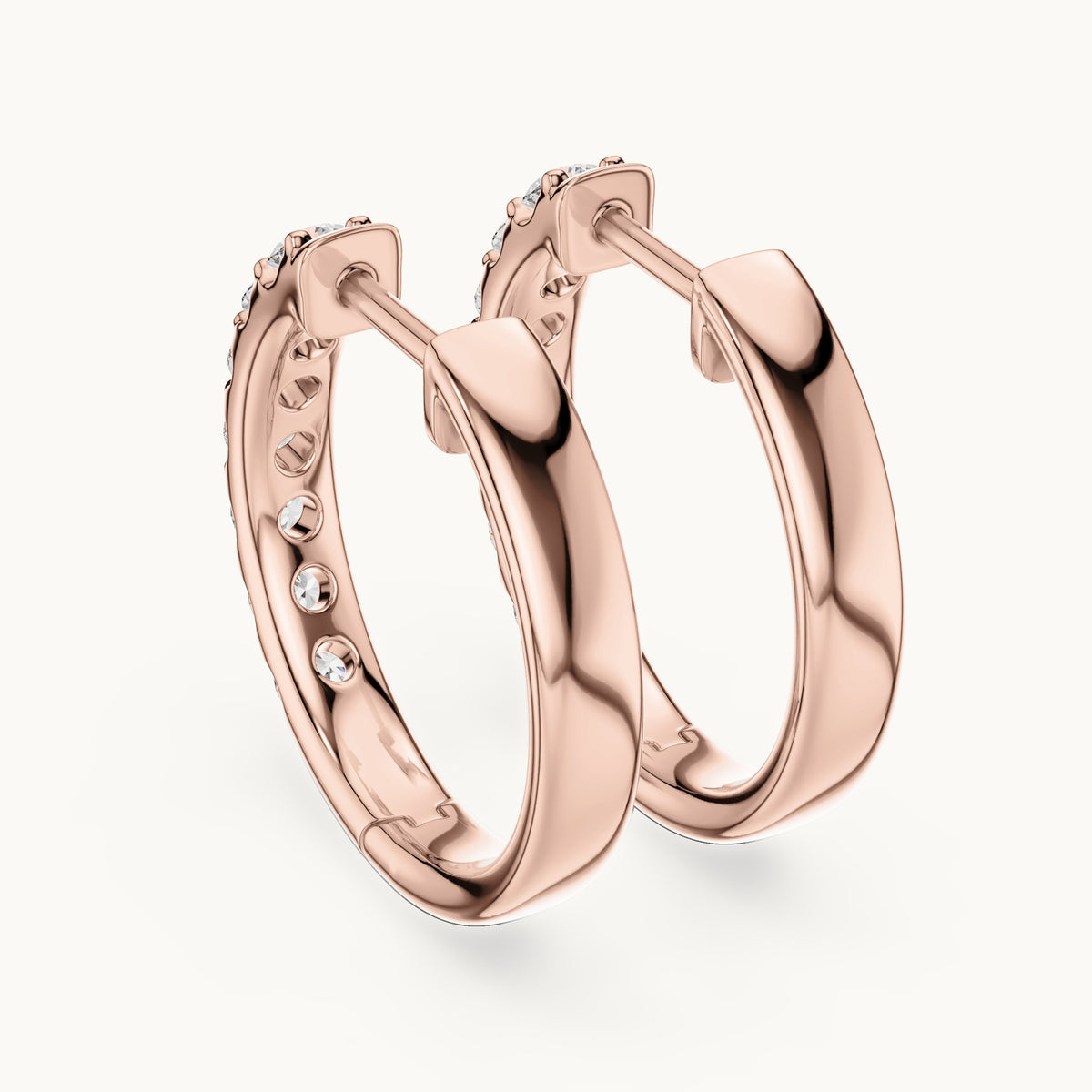 Round lab-grown diamond graduated hoop earrings in rose gold, 0.70 CT TW, view 3